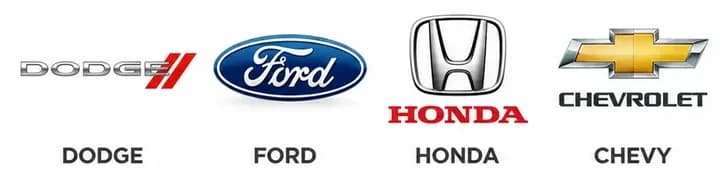 Dodge, Ford, Honda, and Chevrolet