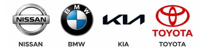 Nissan, BMW, Kia, and Toyota